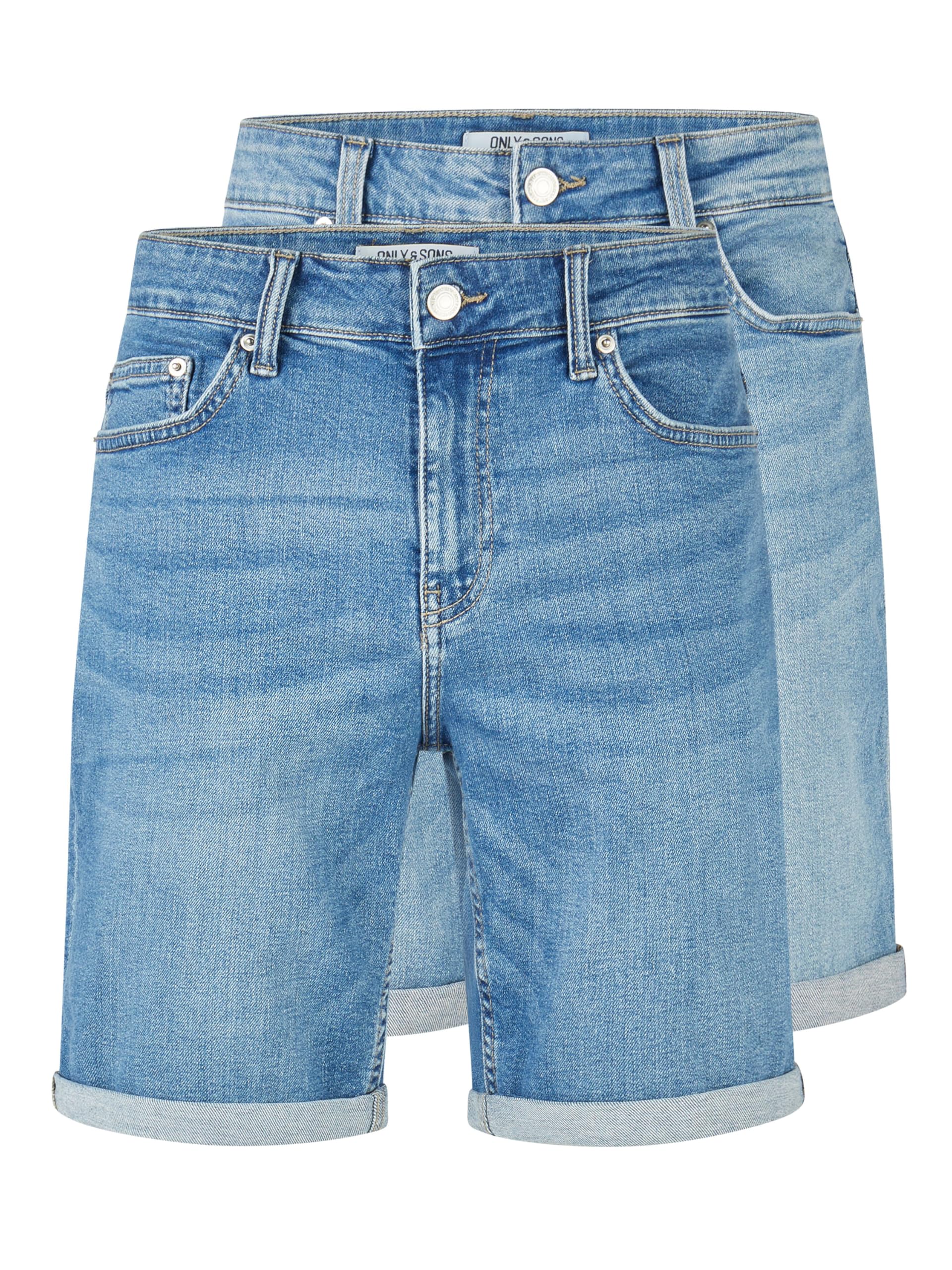 Only & Sons Kurze Jeans Herren ONSPLY 2er Pack Regular Fit Shorts Basic Hose Denim Bermuda Sommerhose Einfarbig Schwarz Blau S M L XL XXL