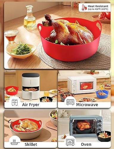 Miniatura 6 de Mastery Mart Forros de silicona reutilizables para freidora de aire de 5 a 8 cuartos de galón, 8 pulgadas, 2 cestas de silicona para freidora de