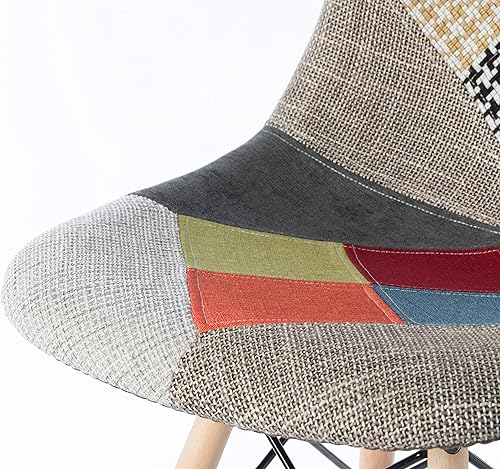 Miniatura 9 de Silla de comedor moderna de mediados de siglo tapizada de plástico multicolor Patchwork DSW Shell con patas Eiffel de clavija de madera