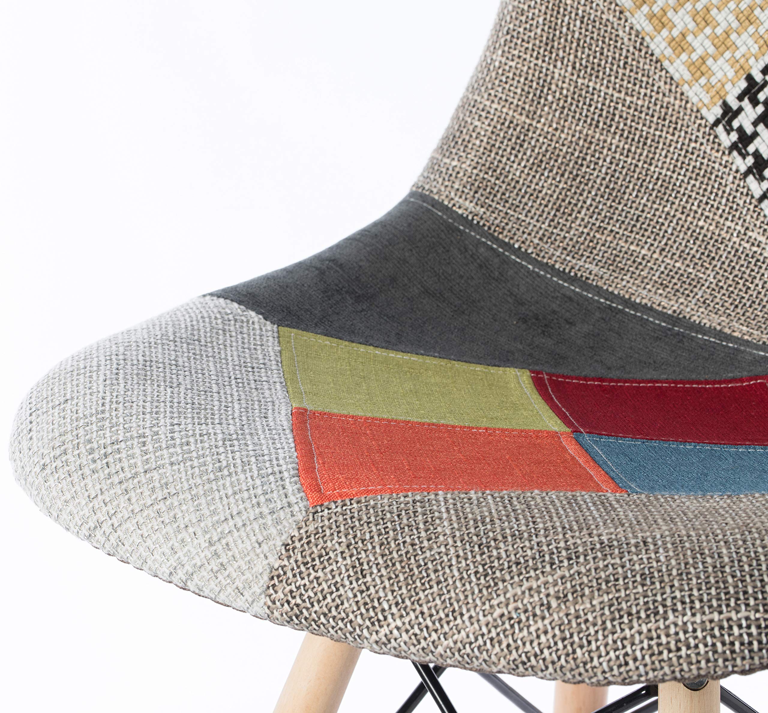 Silla de comedor moderna de mediados de siglo tapizada de plástico multicolor Patchwork DSW Shell con patas Eiffel de clavija de madera 9