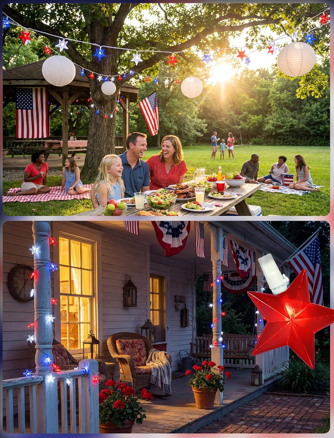 Abeja 4th of July Red White and Blue Star Lights, 35 LED Plug in Patriotic Star String Lights Independence Day Fairy Lights for Memorial Day Independence Day Decorations Outdoor