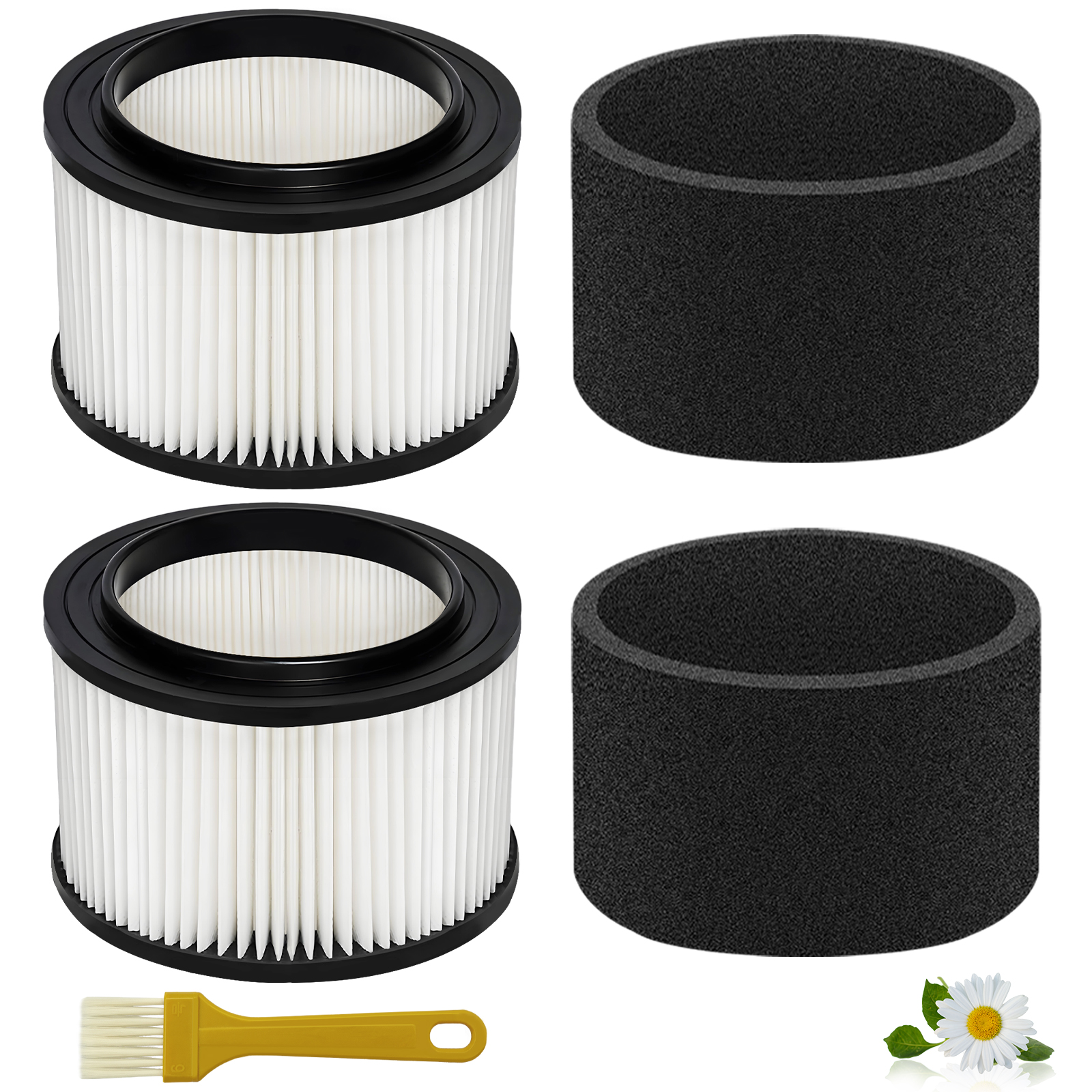 Image of 2 Pack 17810 Filter Replacement for Craftsman 9-17810 Fits 3 to 4 Gallon General Purpose Wet Dry Vacuum.(2 Filters+2 Foam Sleeves+1 Brush)