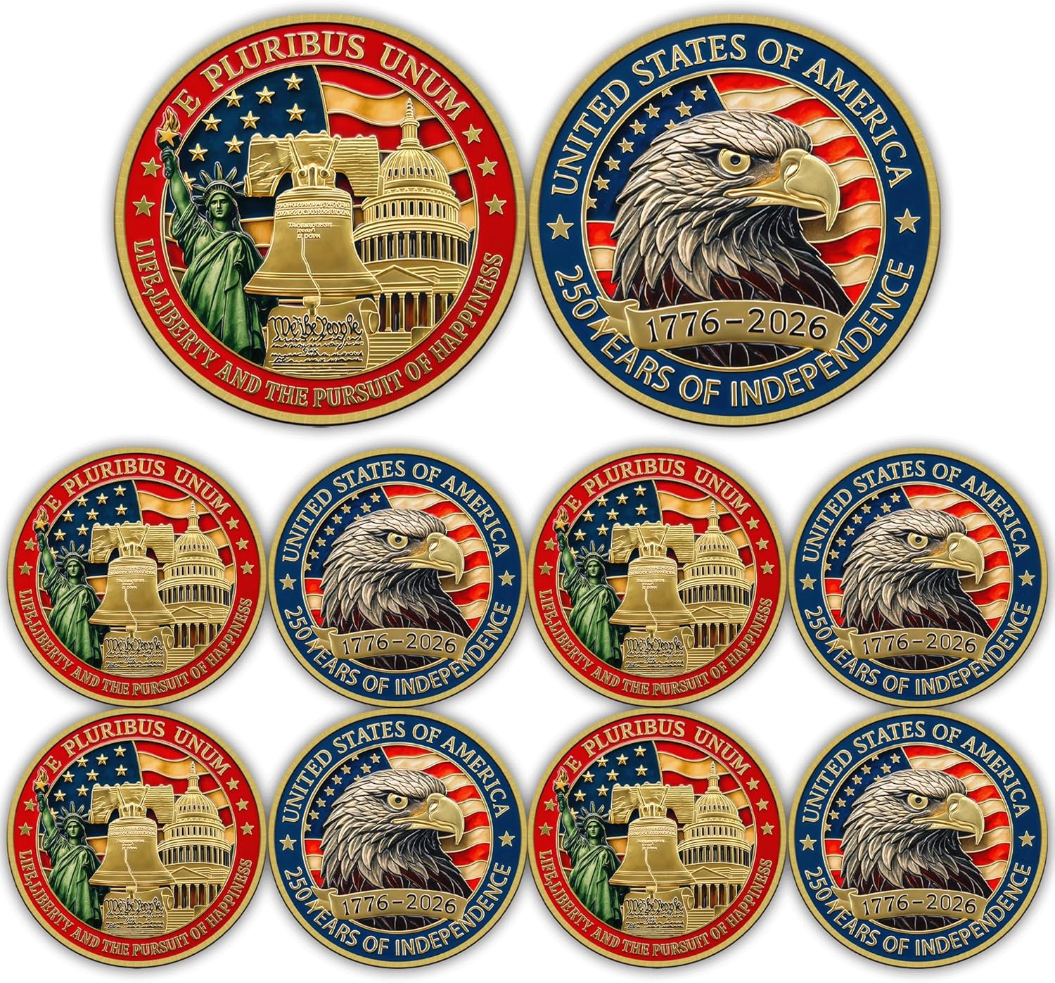 USA 250th Anniversary Commemorative Coin 1776-2026, American Eagle & Patriotic Symbols Collectible, America 250 Merchandise for Patriotic Celebration & Gifting (Style-B-10PCS)