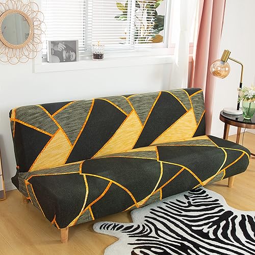 Miniatura 7 de LiveGo Fundas de futón sin brazos, funda elástica plegable para sofá cama con parte inferior elástica, funda de sofá ajustada estampada protectora