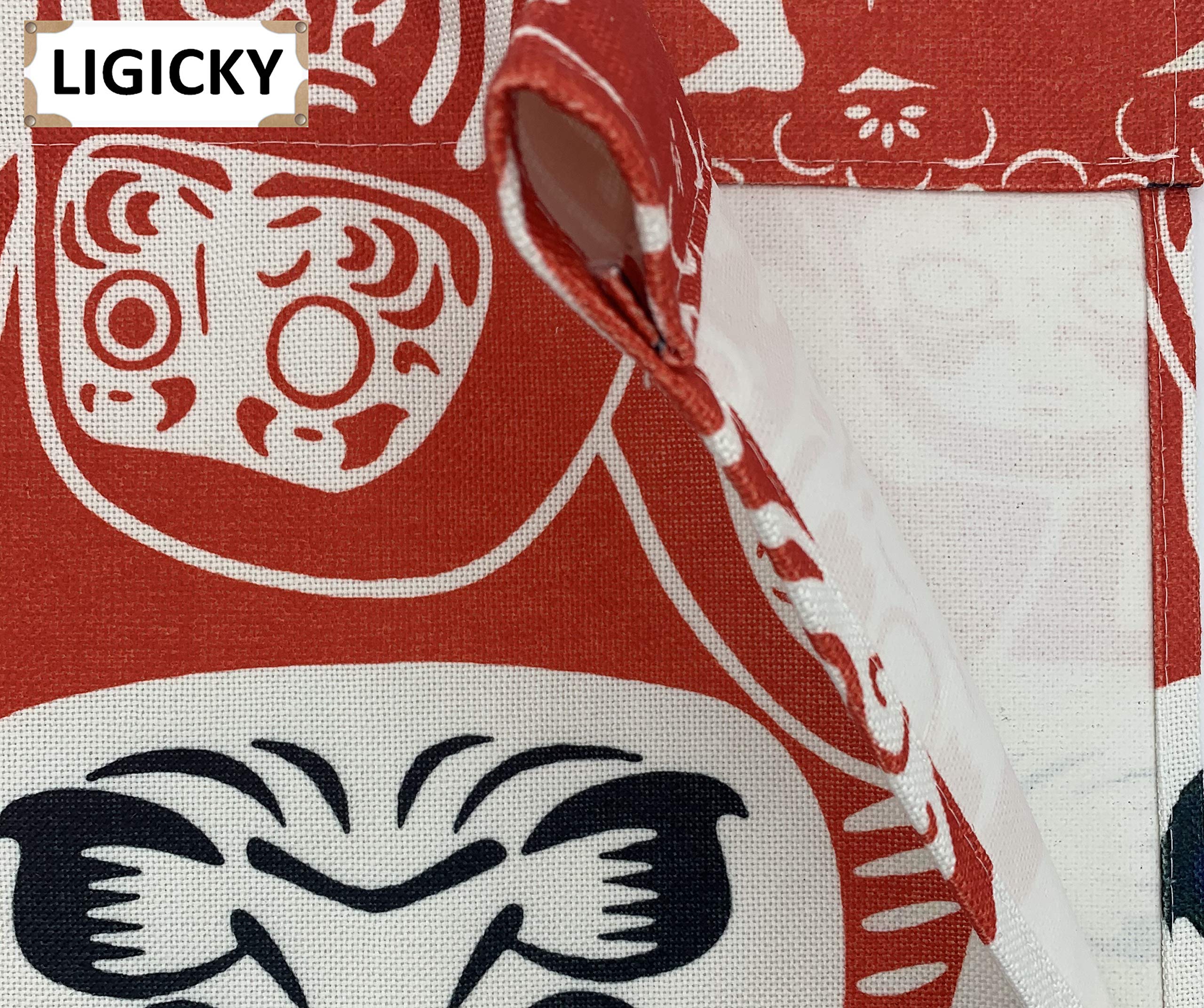 LIGICKY Noren japoński styl drzwi zasłona bawełniana lniana lalka Daruma nadruk obróbka okna drzwi gobelin do dekoracji wnętrz 80 cm szerokości x 110 cm długości
