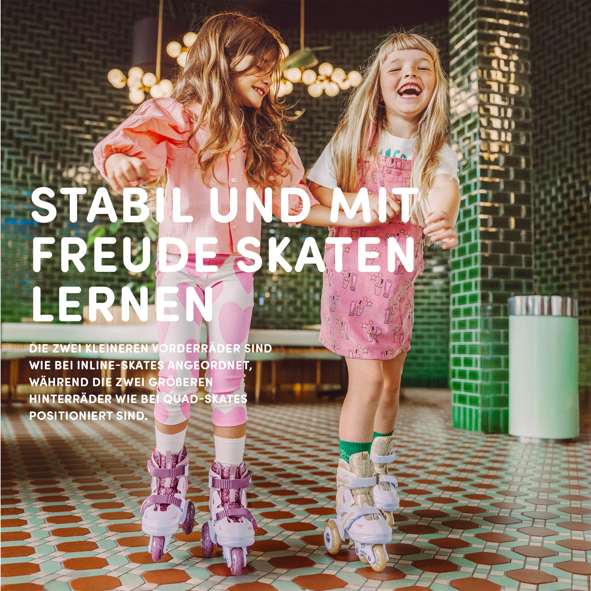 Cariboo Ballerina – Verstellbare Kinder-Inlineskates mit Schutzset (3-teilig), LED-Räder, Sicherheitsstopper, Einfaches Lernen, Glitzerdesign