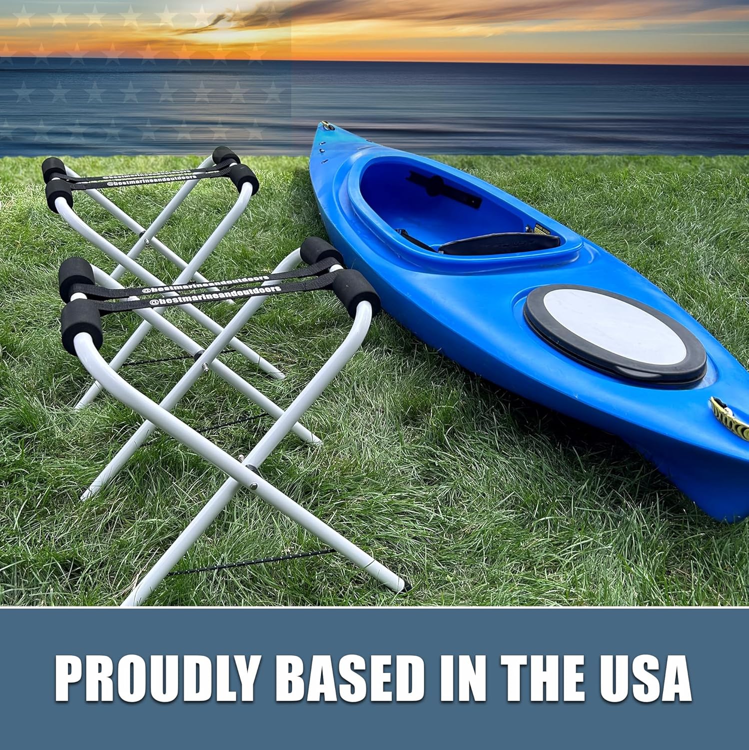 Best Marine and Outdoors Folding Kayak Stands – 21" Tall, No Assembly, Heavy Duty Aluminum, Portable Kayak Storage Rack for Canoe, SUP & Paddle Board – 150 lb Capacity, Lightweight & Foldable