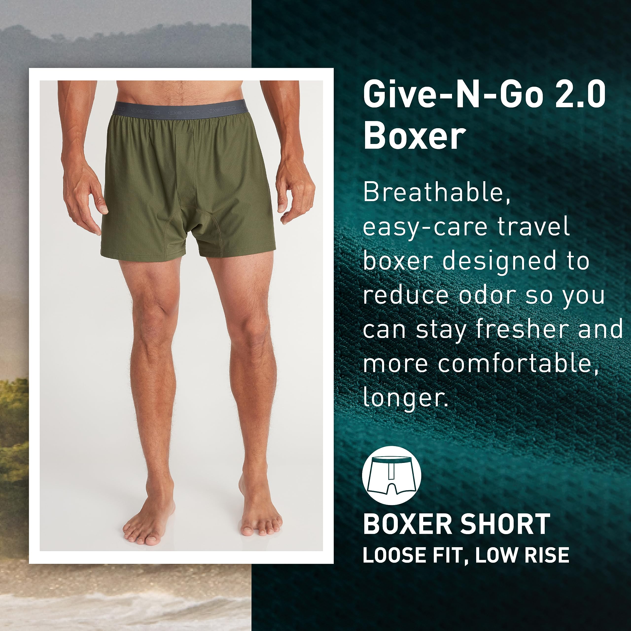 ExOfficio Give-n-go 2.0 męskie bokserki, stal onyks/nori, rozmiar XL, Stal onyks/Nori, XL
