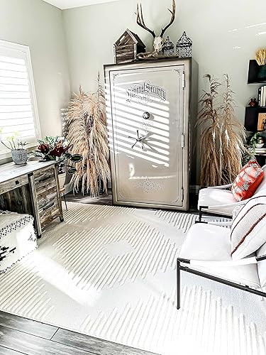 Miniatura 7 de Hauteloom Noah Palimbang - Alfombra suave de pelo largo neutro para sala de estar, dormitorio, pelo de felpa alta y baja, estilo bohemio de granja,