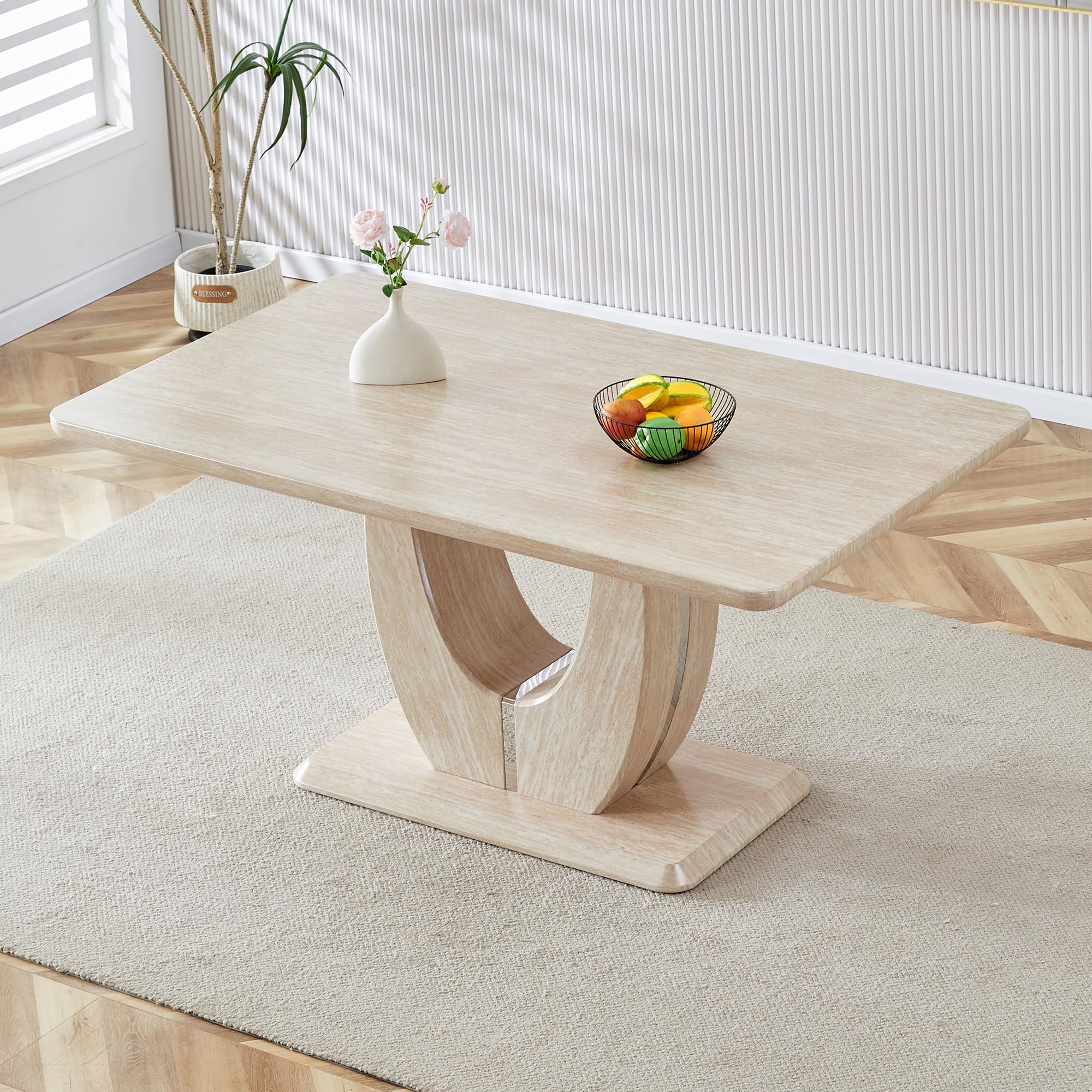 JUFU Modern 63'' Faux Marble Dining Table for 4