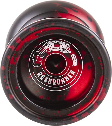 Duncan Toys Roadrunner - Yoyó de nivel experto sin respuesta rodamiento cóncavo y cuerpo de aluminio negro con salpicaduras rojas