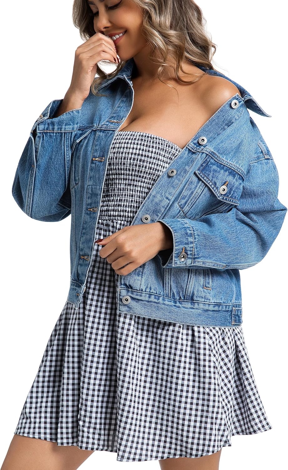 EG CHRIS G Women's Denim Jacket Loose Relaxed Fit with Pocket Trucker Jean Jacket Coats - Image 4