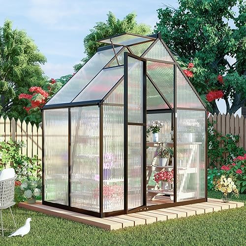 6 x 4 FT Greenhouse for Outdoors,Aluminum Large Walk-in Greenhouse,Dark Gray
