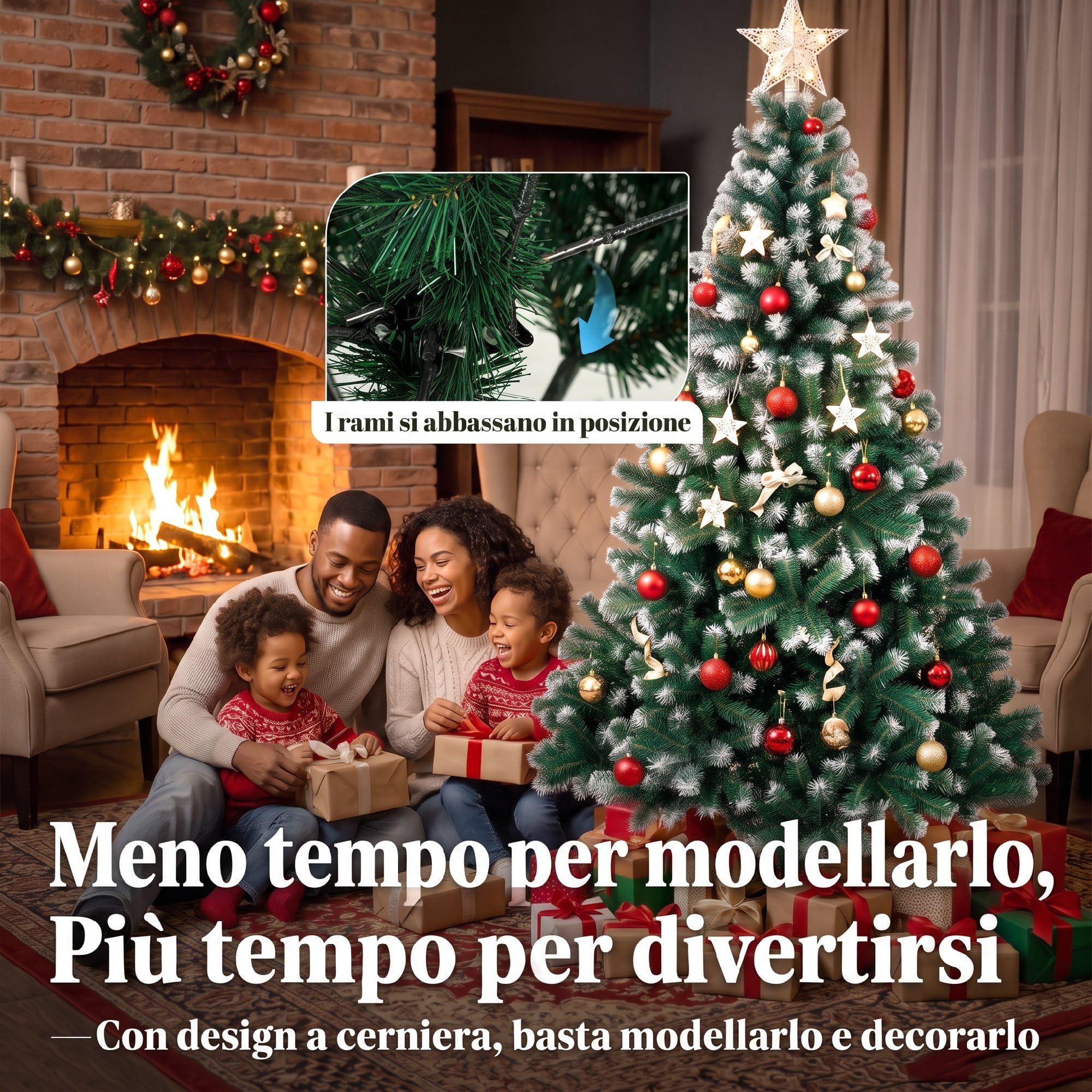 HOMCOM Albero di Natale 180 cm con 700 Rami Ignifughi Innevato Verde