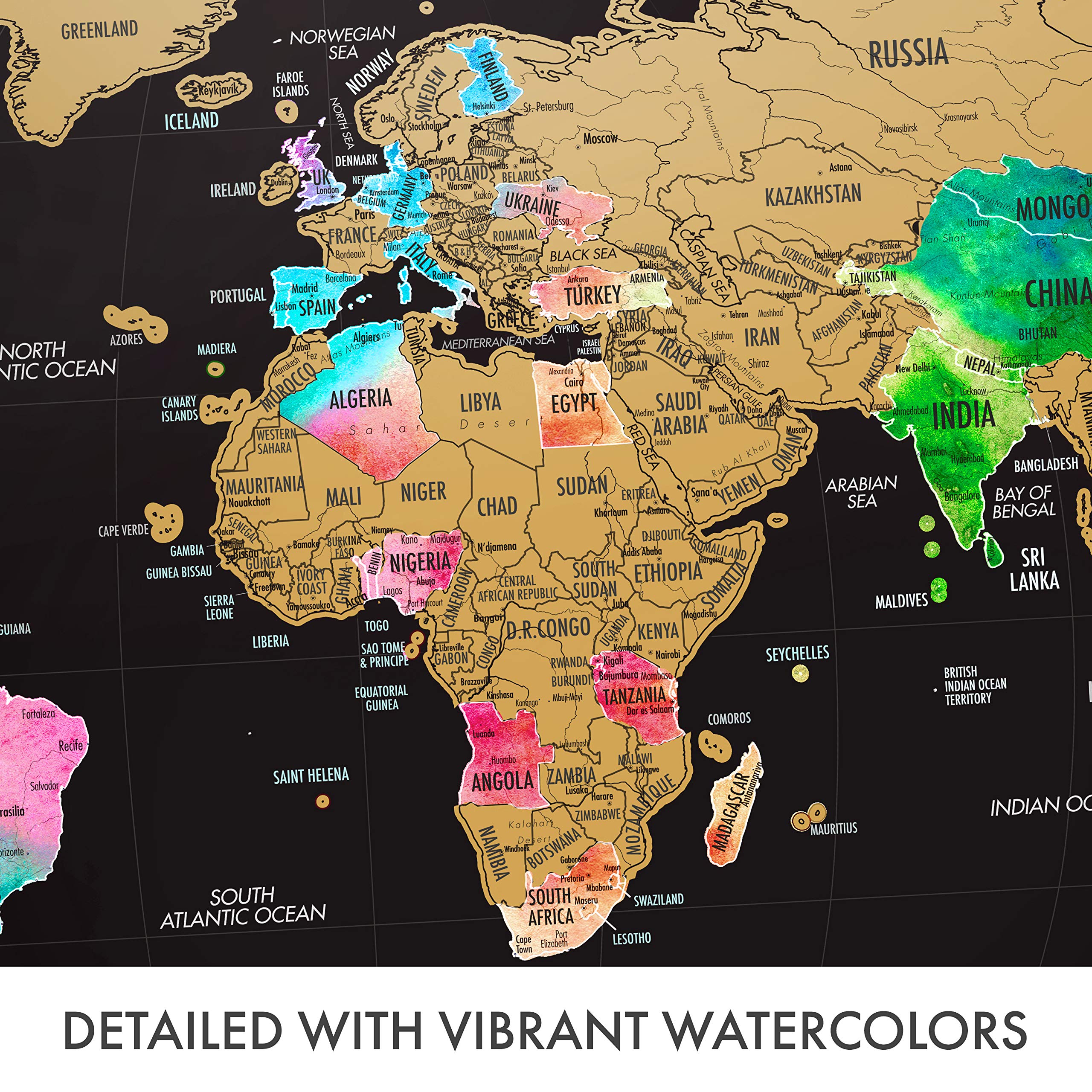 Landmass Scratch Off World Map Poster + Bonus USA Scratch Off Map Detailed Cartography