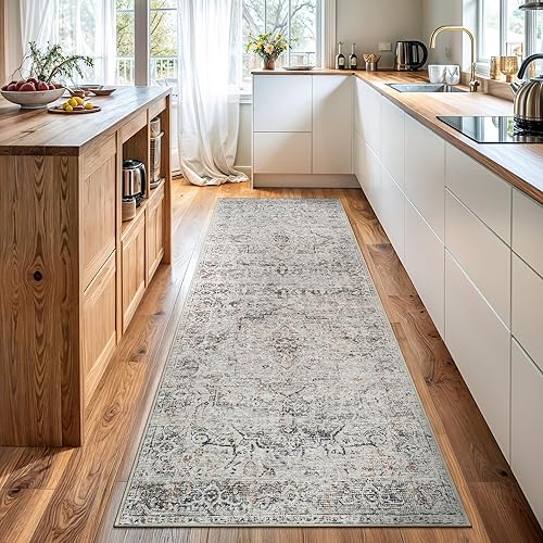 Bloom Rugs - Alfombra caminera Caria lavable, antideslizante, de 3,05 m, color marfil/gris/caramelo tradicional, para entrada, pasillo, baño y