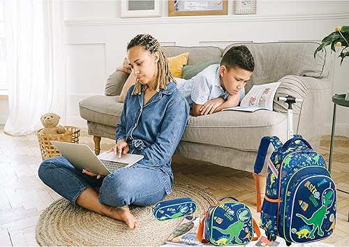 Miniatura 8 de Egchescebo Mochila con ruedas para niños, 3 unidades, con ruedas, carrito con ruedas, Azul-konglong, Mochilas de viaje