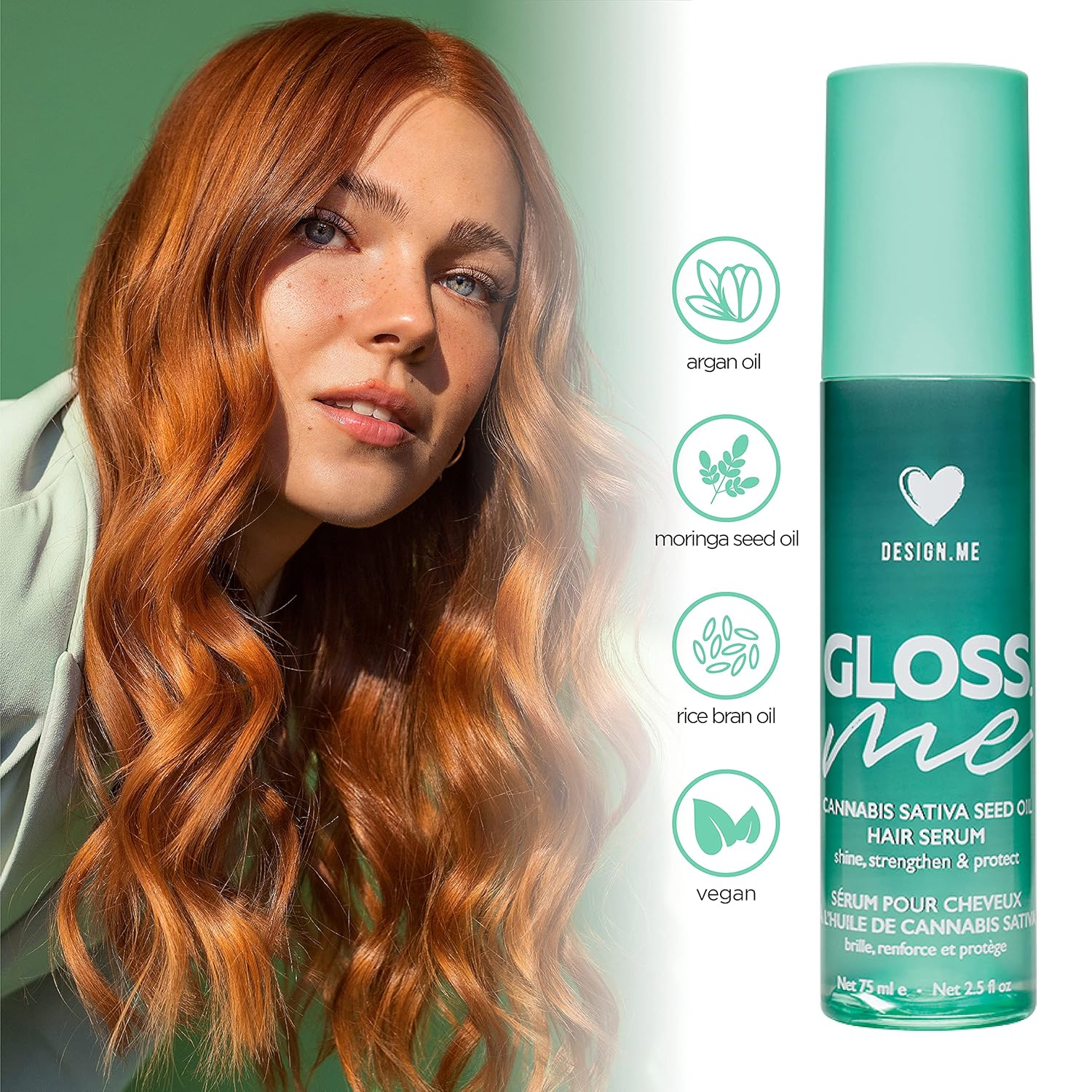 Design.ME Gloss.ME Hair Serum with Argan Oil | Anti Frizz Hair Serum | Hair Shine Serum, 2.5oz : Beauty & Personal Care