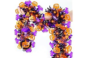 Eerie Halloween Tinsel Garland with Twinkling Lights