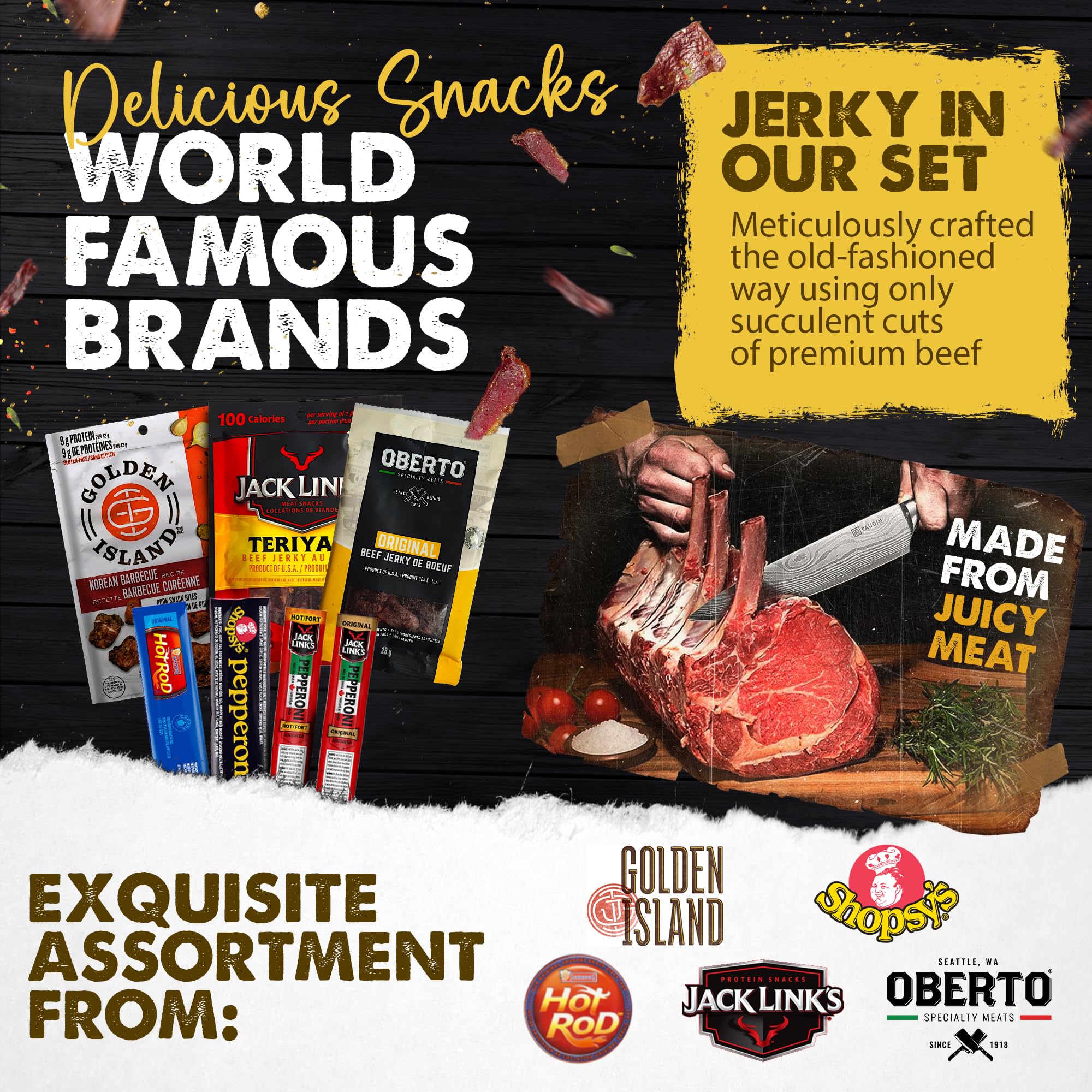 Bulk Snack Packs and Meat Snacks - Gifts for Dad & Gifts for Men – Beef Jerky Snack Box with Pepperoni Sticks – Birthday Snacks for Adults – Gift Includes Jack Links, Hot Rods, Oberto & More — view 5