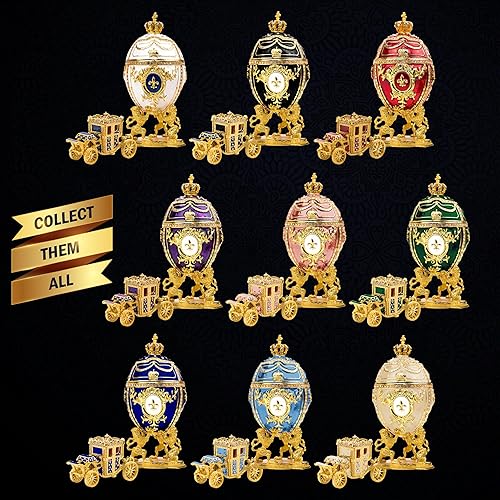 Miniatura 8 de Vtry Réplica decorativa de huevo ruso Faberge extra grande de 6.6 pulgadas, caja de joyería pintada a mano para la mejor decoración del hogar, viene