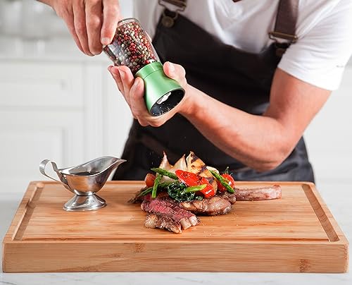 Miniatura 9 de Butcher Block - Tabla de cortar de bambú orgánico con ranura para jugos - 17 x 13 x 1.5 pulgadas - Tabla de cortar de bloque de carnicero - Calidad