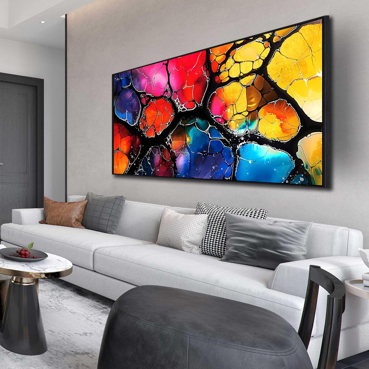 Large Framed Colorful Abstract Canvas Wall Art for Living Room Bedroom Home Office Modern Colorful Abstract Picture Large Canvas Prints With Wood Framed Size 30x60 yellow and orange 30"L x 60"W