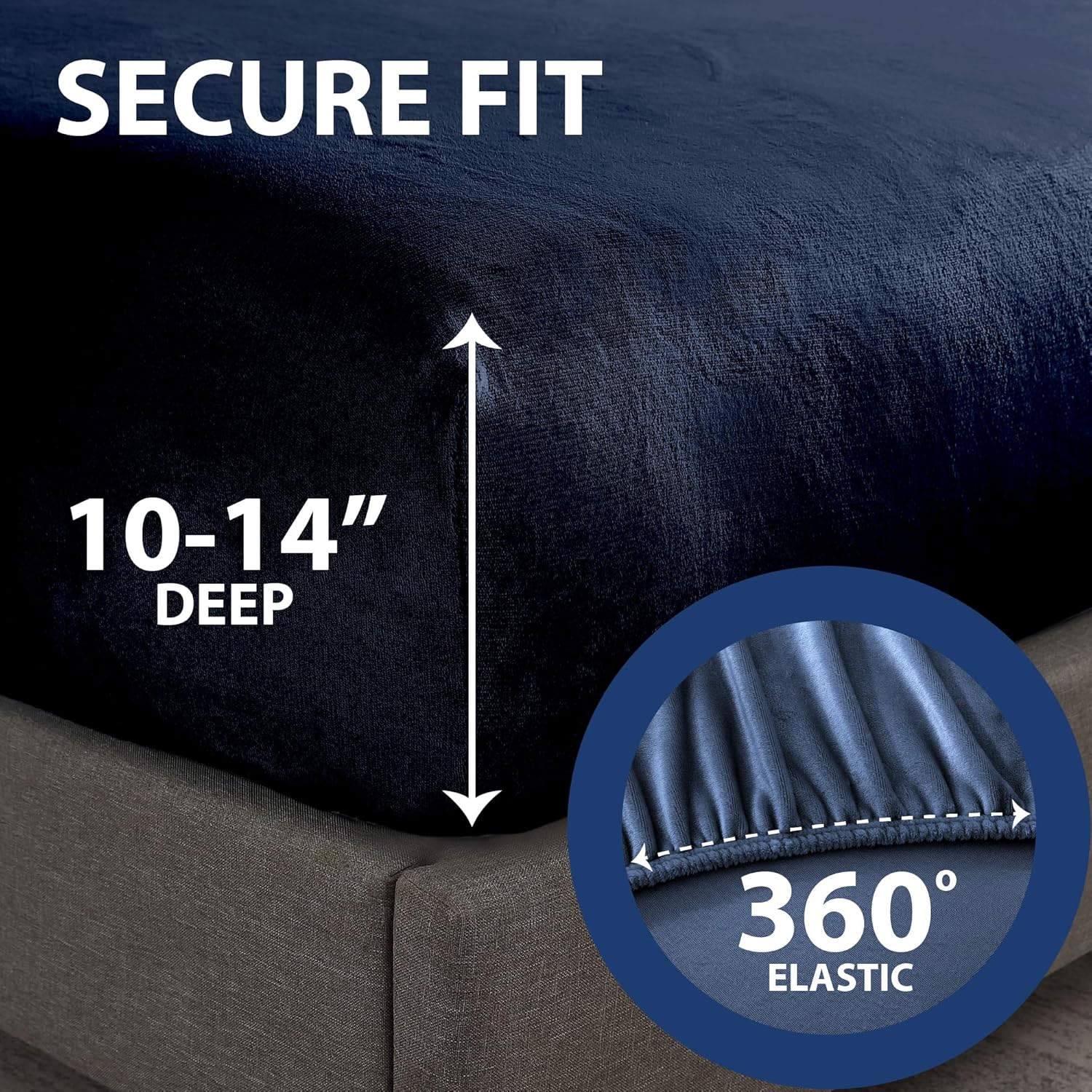 Cathay Home King Plush Fur Fitted Sheet - Ultra Soft & Thick Plush Fur - All Season Cozy Warmth - 12" Deep Pocket Fitted Sheet Only (King, Navy)