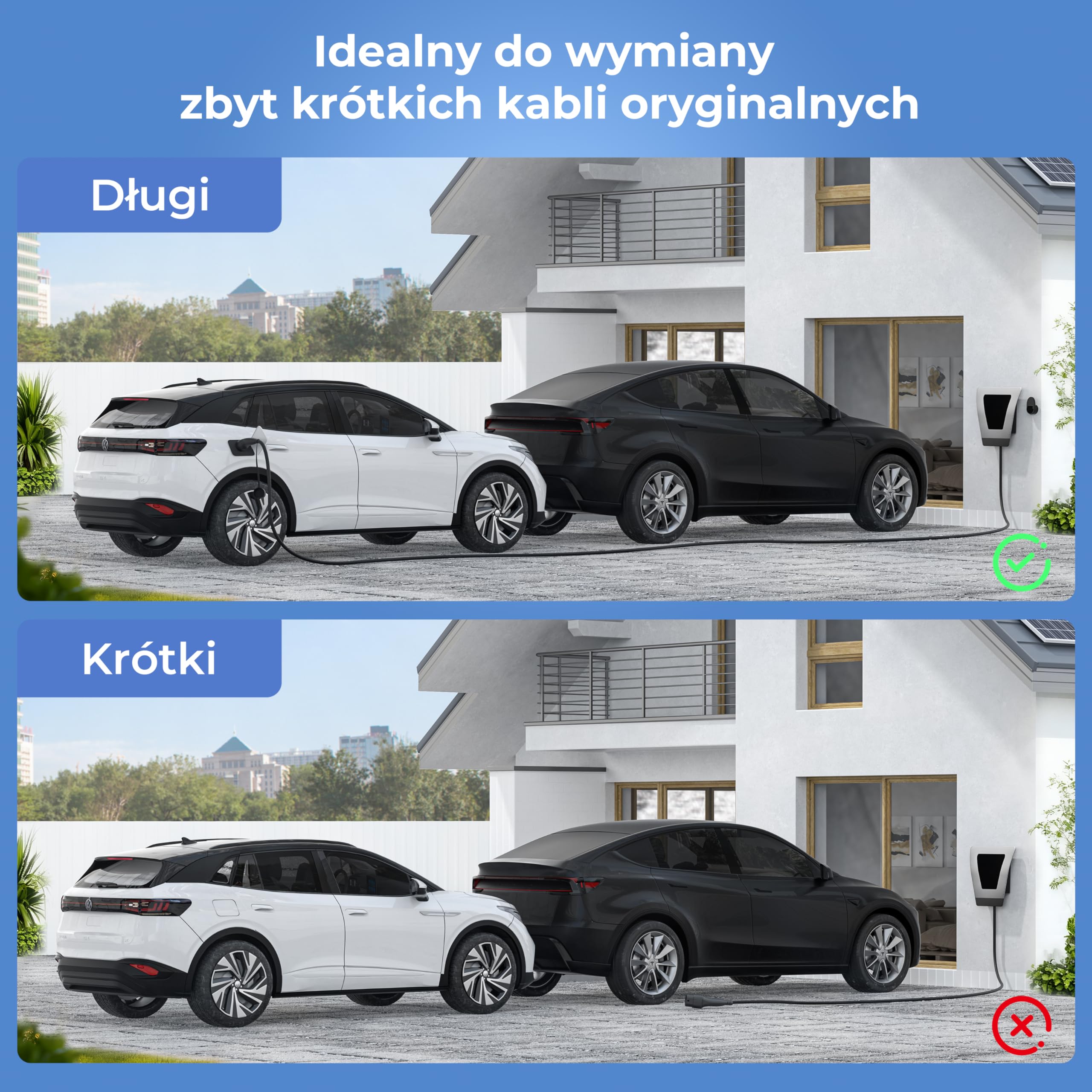 Kabel Ładowania Typ 2 Otwarte Zakończenie 11kW 7m, Kabel Wymienny do Wallbox 16A 3-Fazowy