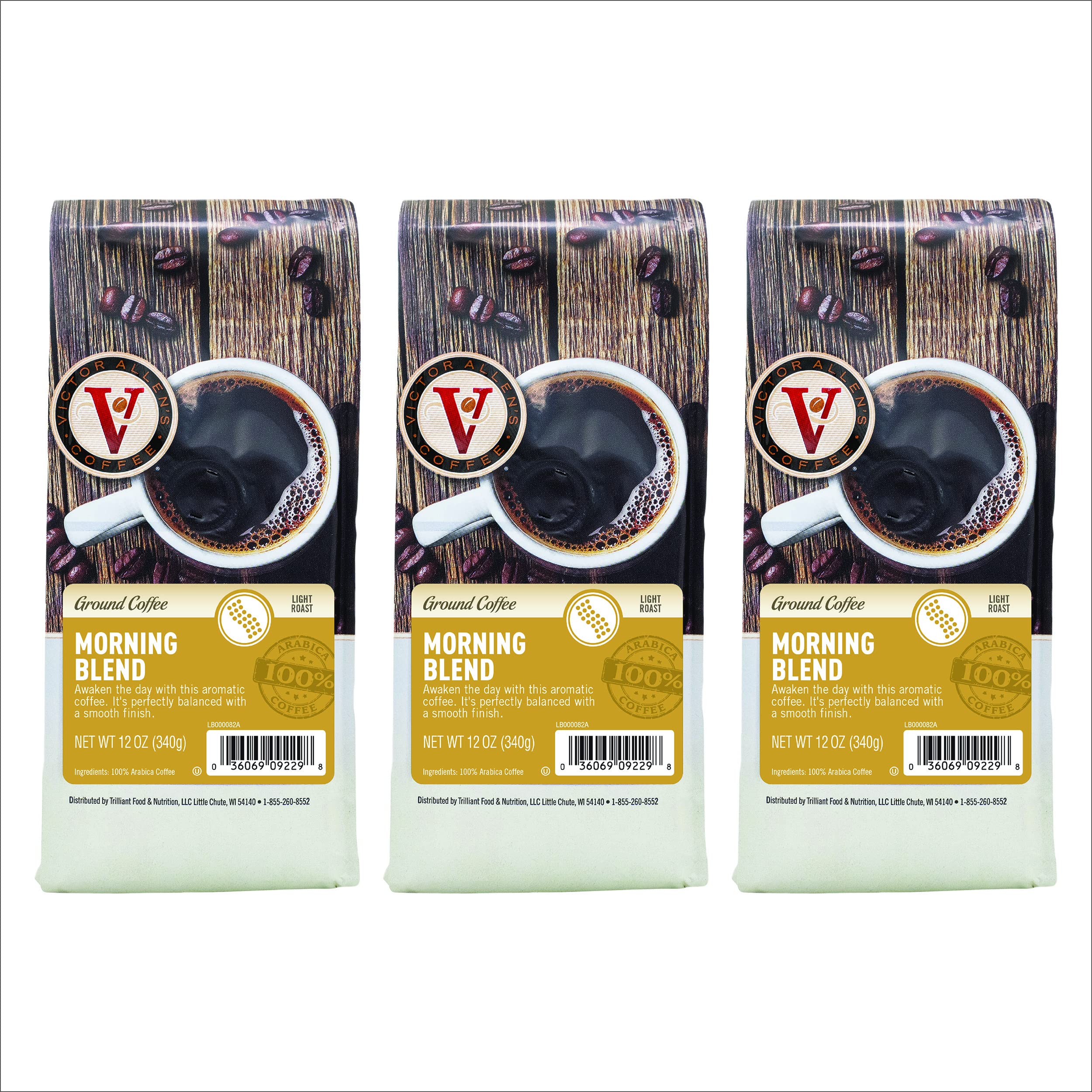Victor Allen's CoffeeMorning Blend, Light Roast, Ground Coffee, 3 Pack - 12oz Bags
