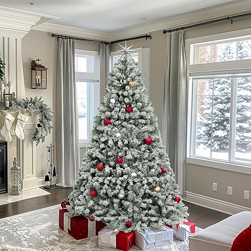 Miniatura 7 de YITAHOME Árbol de Navidad artificial lleno de nieve, pino de Navidad con 880 puntas de ramas y base plegable para el hogar, decoración de fiesta (6