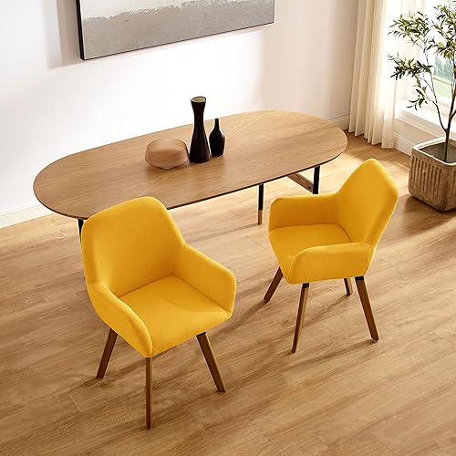 Miniatura 4 de Art Leon Juego de 2 sillas de comedor giratorias sillas modernas de mediados de siglo sillas tapizadas de tela de lino para cocina comedor silla