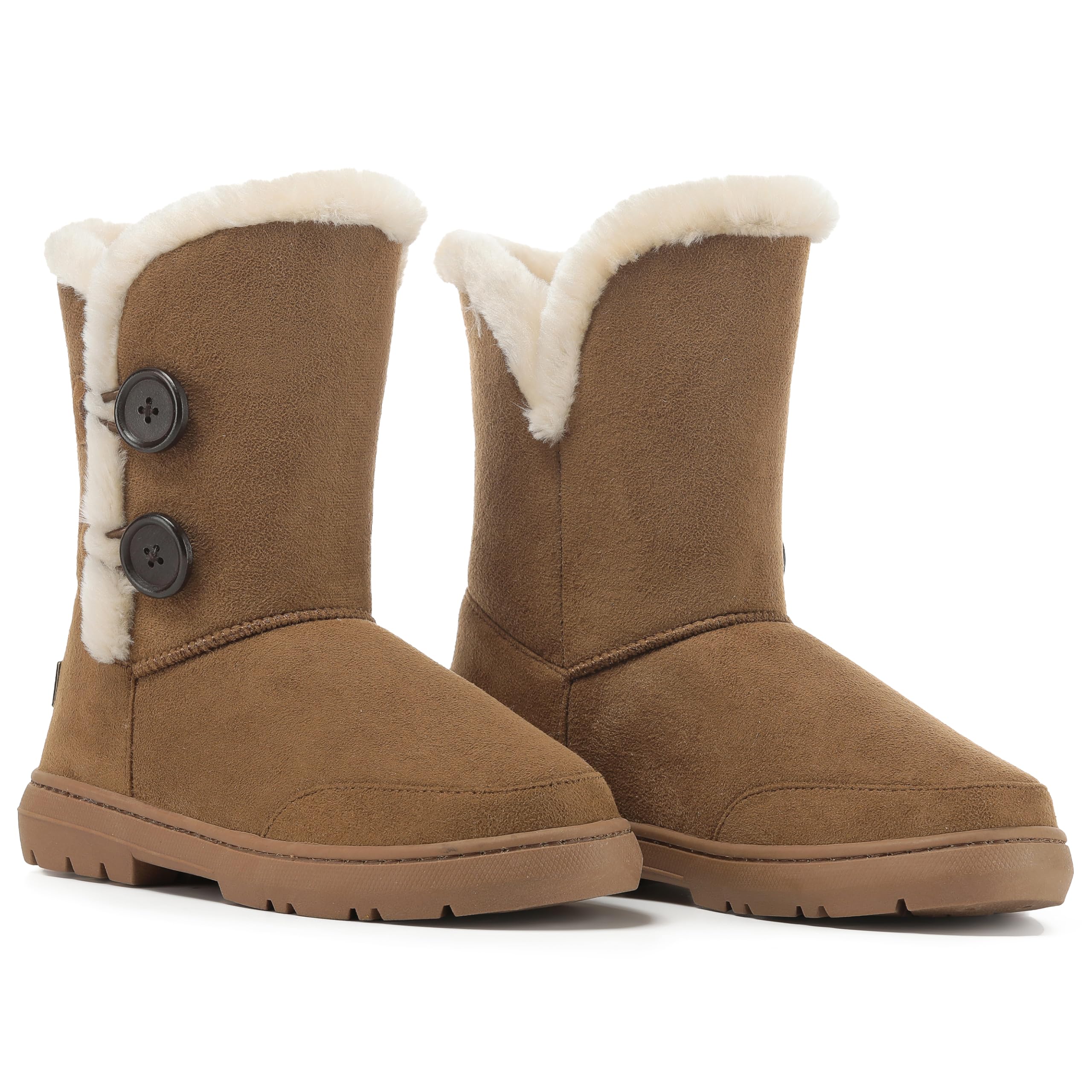 Holly Womens Waterproof Winter Snow Boots - Faux Fur Lined Warm Calf Boot with Side Button - Non Slip Sole, Insulated, Outdoor Walking Footwear - Tan - UK5/38
