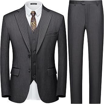 MAGE MALE Mens Pinstripe Suit 3 Pieces Slim Fit Blazer Vest Pants Set