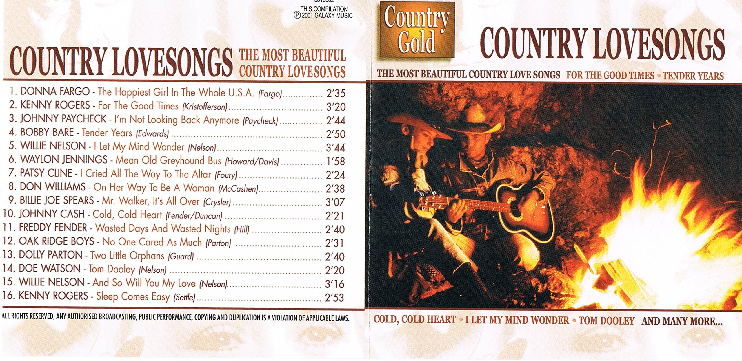 Country Gold - Country Love Songs [Audio CD] Various Artists, Donna Fargo, Kenny Rogers, Johnny Paycheck, Bobby Bare, Willei Nelson, Waylon Jennings, Patsy Cline, Don Williams, Johnny Cash, Dolly Parton