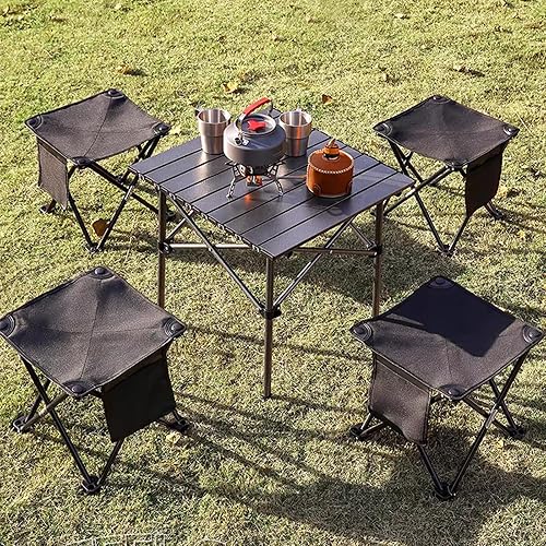 Miniatura 2 de 2 pares de taburetes de campamento, silla plegable ligera de 13 pulgadas, asiento plegable ligero con bolsillo lateral y bolsa de transporte para