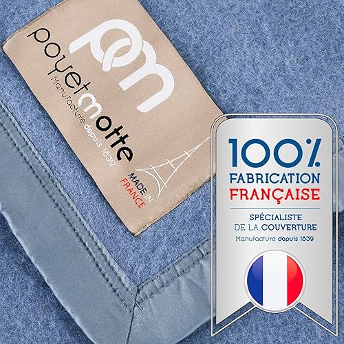 Miniatura 2 de Poyet Motte Rivoli - Manta sólida de 100% lana virgen, 100% lana, peso medio/pesado, lavable a máquina (azul sólido, tamaño matrimonial/queen) Azul