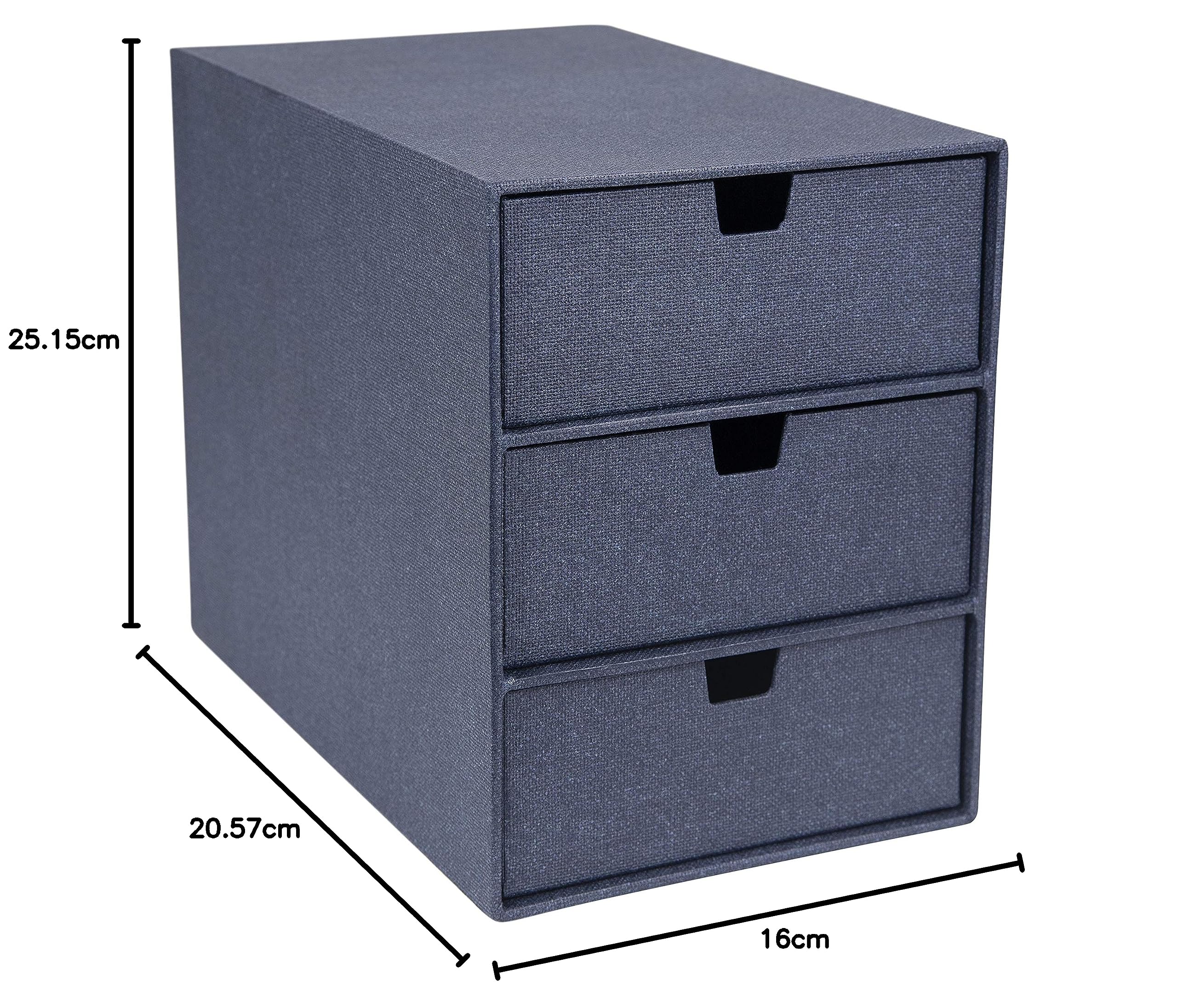 Bigso Ingrid - Organizer da scrivania in tela con 3 cassetti, 20,6 x 16 x 25 cm, colore: Blu