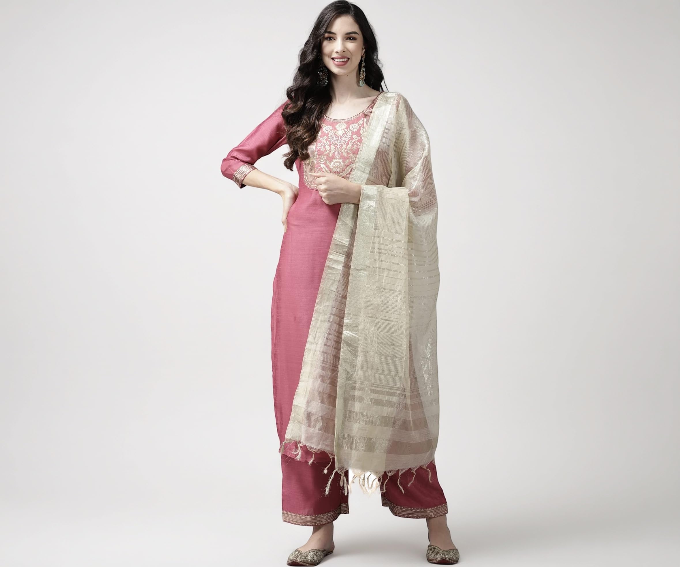 INDO ERA Women's Straight Cotton Kurta Palazzo with Dupatta Set | Cotton kurta sets for women