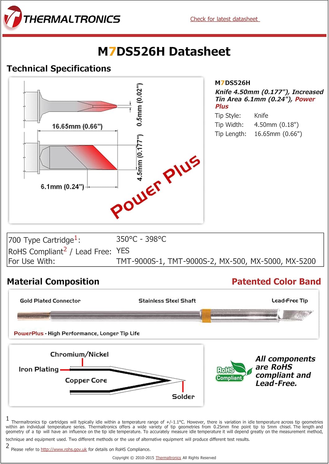 Thermaltronics M7DS526H Knife 4.50mm (0.177in), Increased Tin Area 6.1mm (0.24in), Power Plus