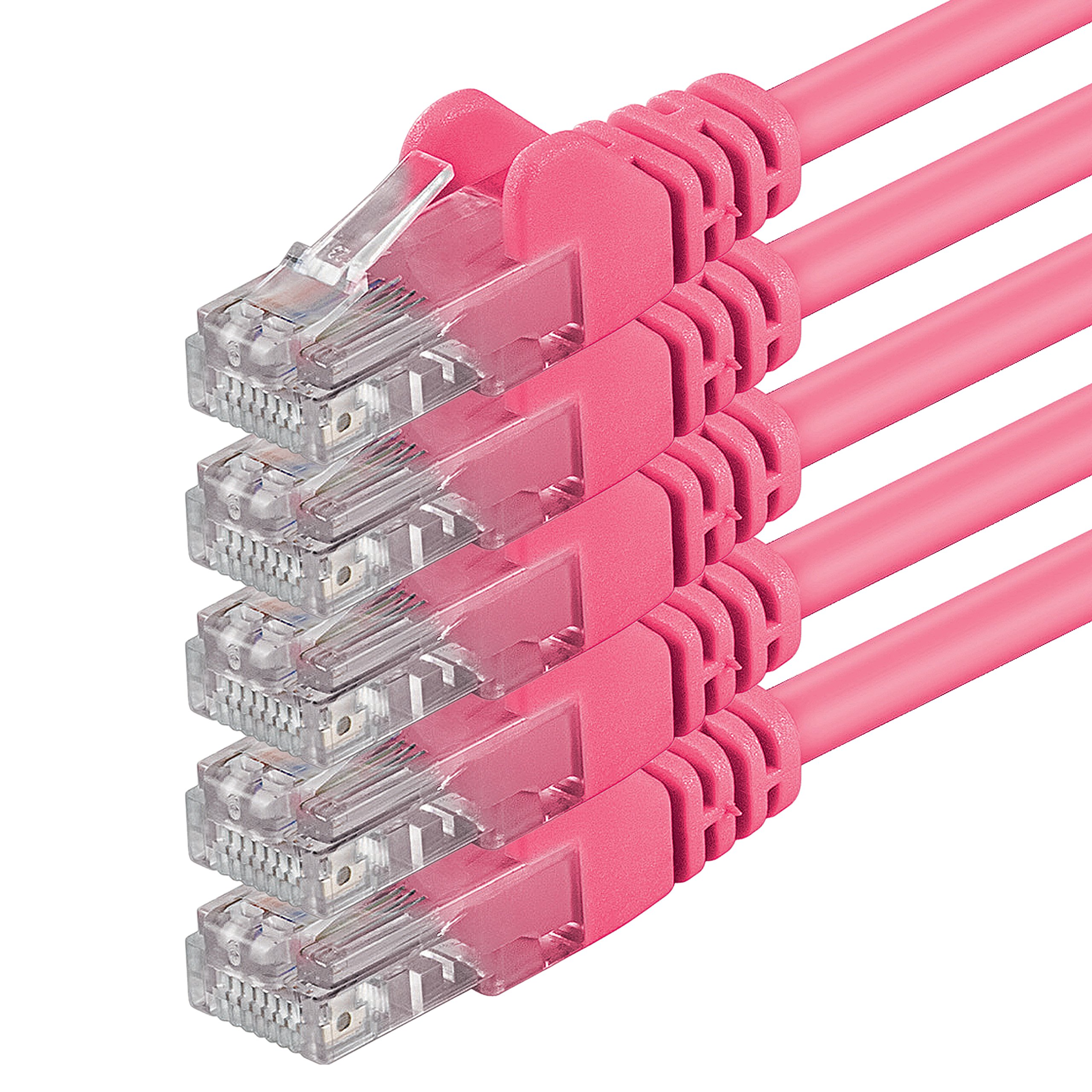 1attack, cavo di rete patch UTP Cat6, con 2 connettori RJ45, confezione da 5 pezzi Magenta - 5 pieces 3 m