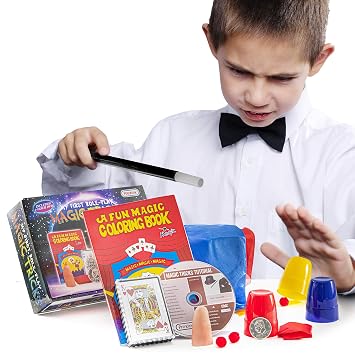 Prextex Magic Tricks Set for Kids - Exciting Magic Trick Props and 1 Full Hour Training Instruction DVD (Includes Magic Wand, Cards, Coin, Cups and Balls, Vanishing Scarf and More)