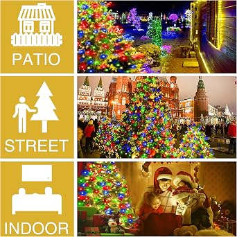 Christmas Tree Lights 400 LEDs with Timer, Xmas String Lights with Ring 16 Strings 6.6FT Easy to Install, Christmas Curtain Fairy Tree Light 8 Modes for Xmas Fir Pine Party Decoration, Colorful [Energy Class A]
