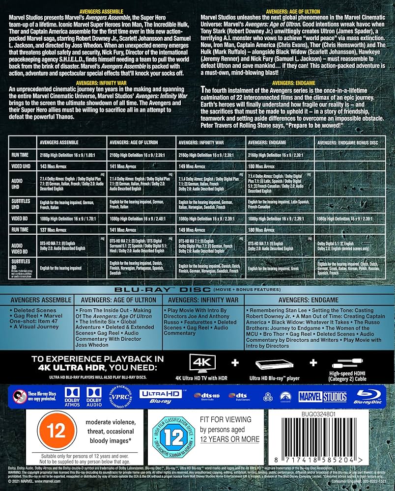 Amazon.com: Avengers 1-4 UHD Collection [Blu-ray] [2021] [4K