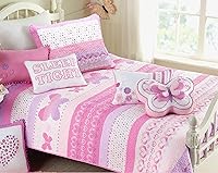 Vista 27 de Cozy Line Home Fashions Queen - Juego de edredón reversible de 7 piezas con bonito bordado de búho rosa, azul y verde, 100% algodón, colcha