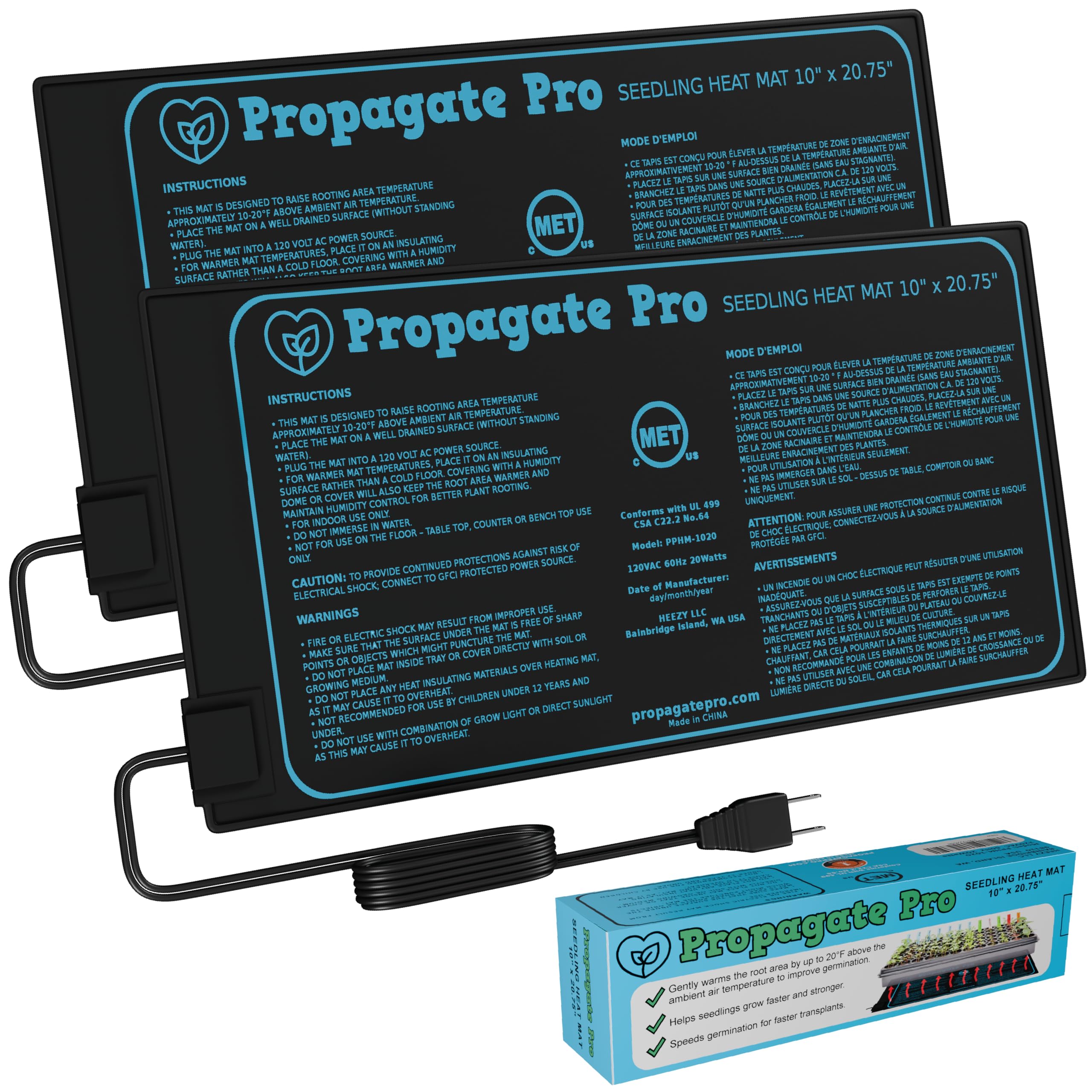 Seedling Heating Mat | Fits (1) Standard 1020 Tray | Germination Grow Heat Pad for Seed & Starter Plants Soil Warmer for Indoor Home Gardening (10x20 Double)