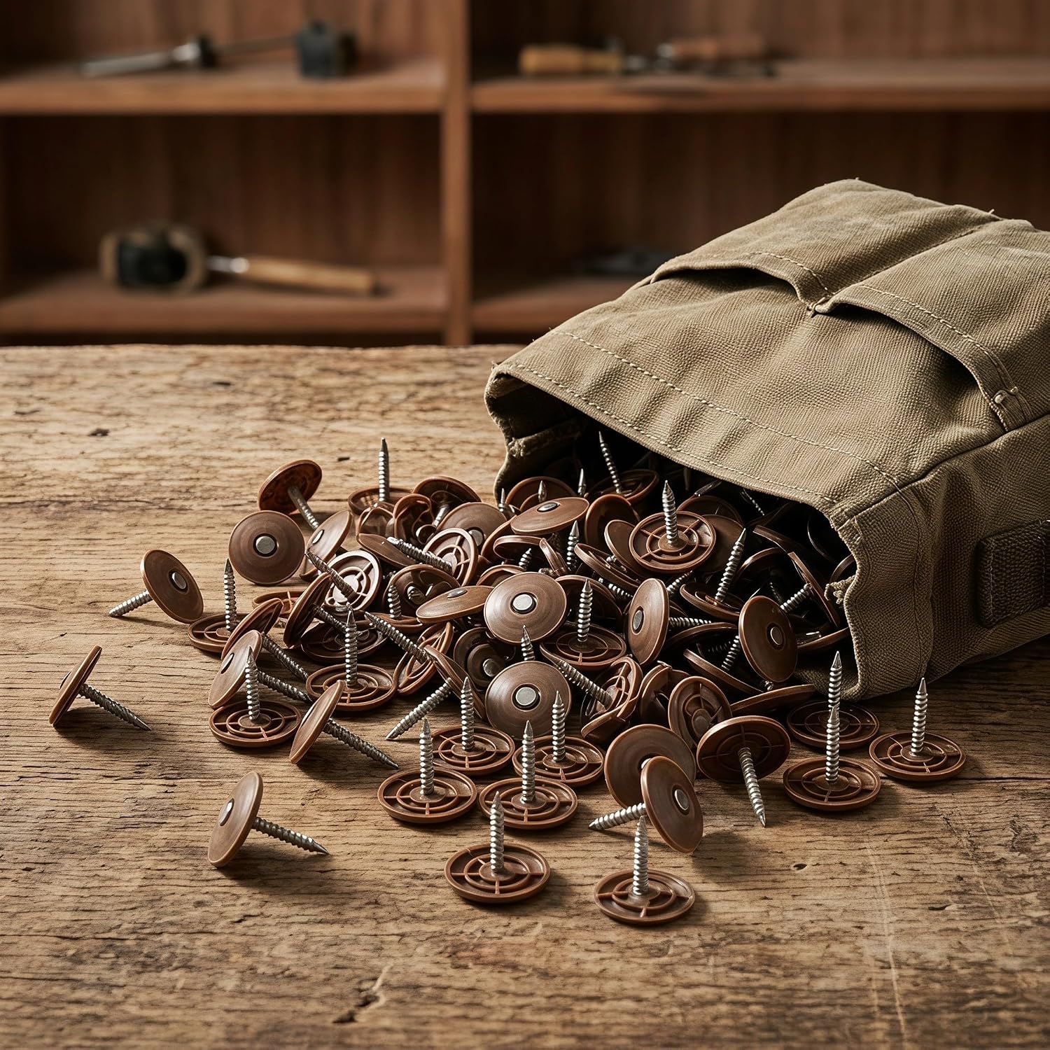400pcs Plastic Cap Roofing Nails 1 Inch Brown, 25mm