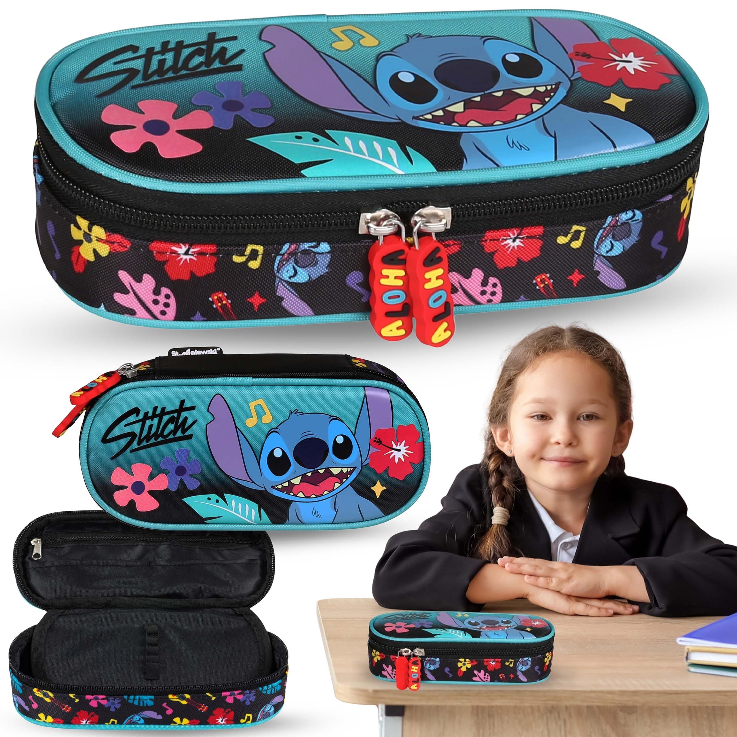 sarcia.eu Disney Stitch Compartment School Pencil case, Sachet for Girl, Mint-Black 5x20x9cm (Stitch Compartmental B) - Image 2