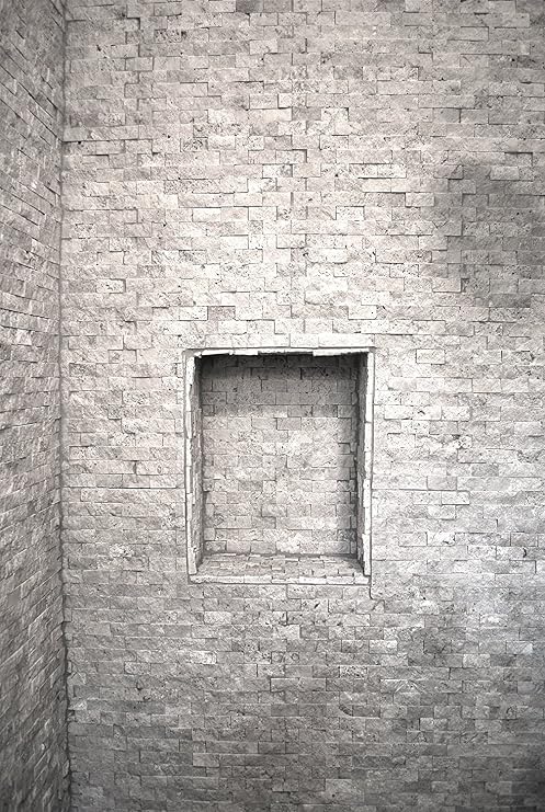 Light Travertine 1x2 Splitface Finish Mosaic Wall Backsplash Tile, Natural Stone, Ivory Color, 12x12 Sheet, 1 sqf Coverage