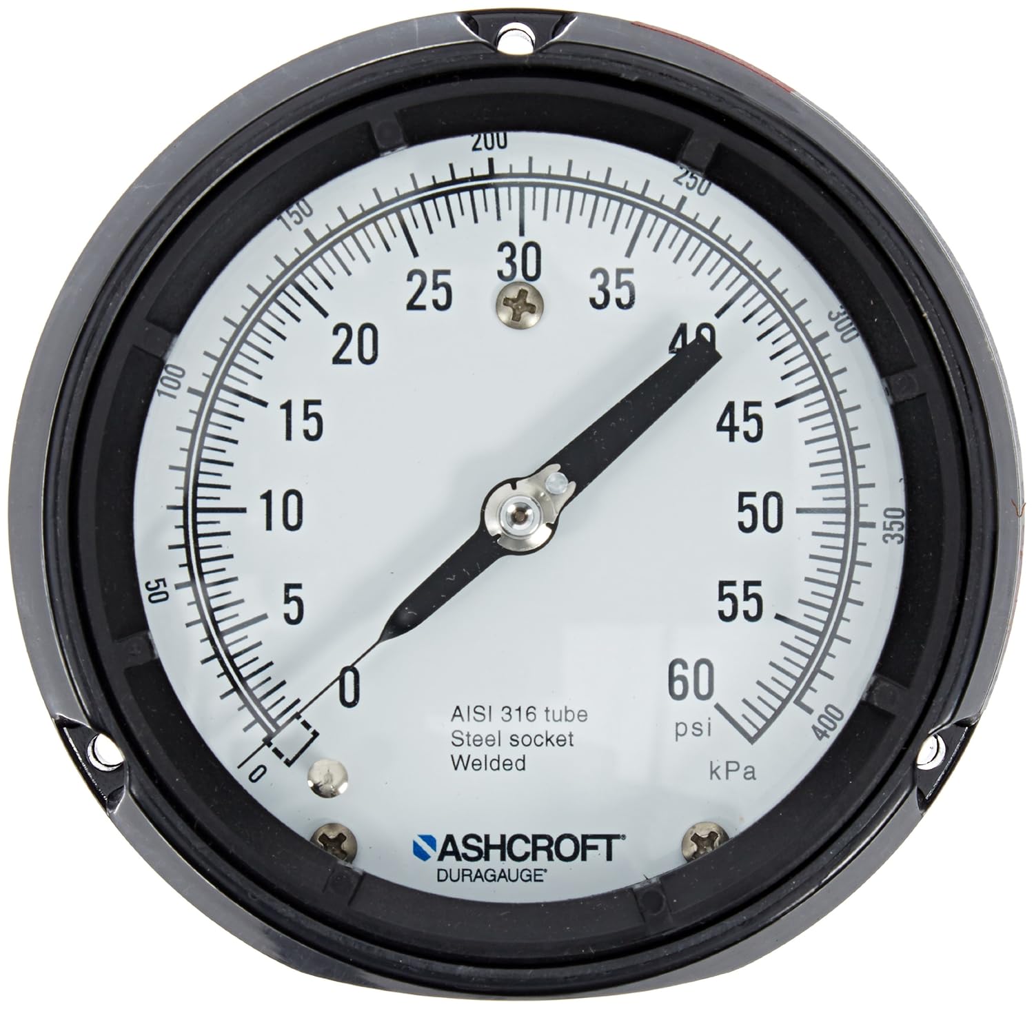 Ashcroft Duragauge Type 1279 Black Phenolic Case Pressure Gauge, 316